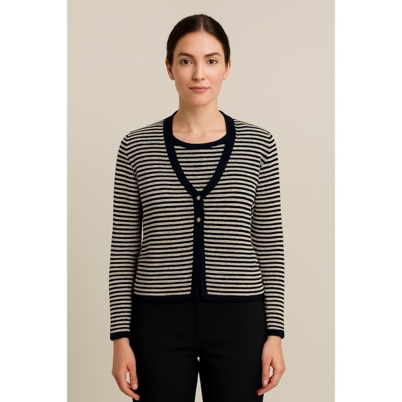 ST. JOHN Vintage Santana Knit Stripe Blazer Knit Top Set - Picture 1 of 15